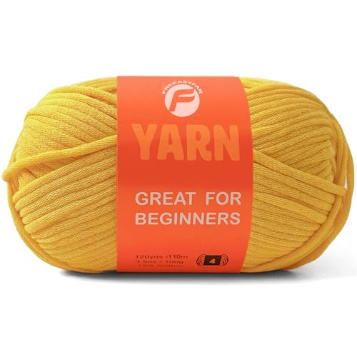 Image of 3.5Oz /120yds Yellow Beginner Easy Yarn for Crocheting and Knitting;Worsted-Weight Medium #4;Cotton Blend Yarn for Beginners Amigurumi DIY(Yellow,1 Skein)