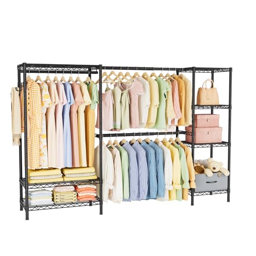 Golpart Heavy Duty Clothing Rack with Adjustable Shelves Clothes Wardrobe | Coat Rack Metal Closet Organizer and Storage Garment Rack for Hanging Clothes Wire Portable Cloth System Free Standing Black
