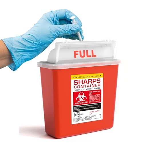 Sharps Container Small - Sharps Containers for Home Use and Labs - Portable Needle Disposal and Travel Size Biohazard Bin - (5 Quart 1 Count)