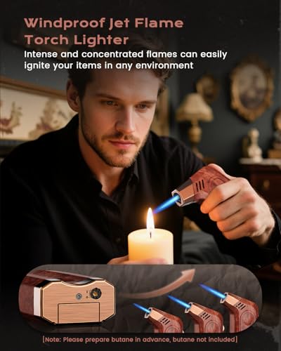 Encendedor antorcha 2 piezas con llama a prueba de viento miniatura 2