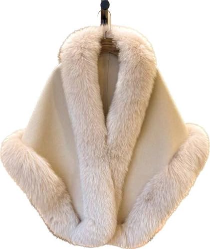 CAPE-Soft Warm Cashmere Pashmina Wool Shawl For Women's Real Fox Fur Trimmed Wrap Cloak