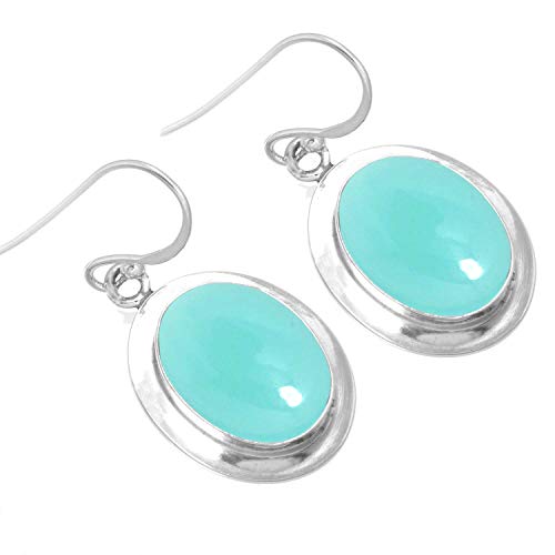 925 Sterling Silber Ohrring für Frauen - Mädchen, Elegant Aqua Chalcedon Edelstein Silberner Tropfen-Ohrring, Halloween Geschenk für Schwester, 925 Silber Edelsteinschmuck Cover