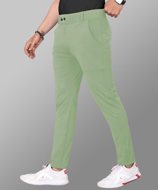 Image of MiraMichi Men's Slim Fit Stretchable Casual Mid Rise Trousers | Stylish Lycra Blend Pants for Office, Party