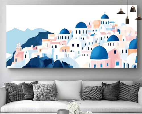 Pintura diamante de paisaje de Santorini, kit completo de mosaicos y bordado punto de cruz