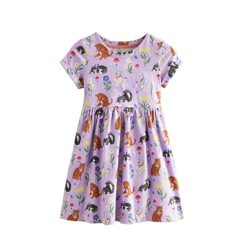 Image of HILEELANG Little Girl Short Sleeve Dress Easter Cotton Casual Applique Tunic Shirt Dresses