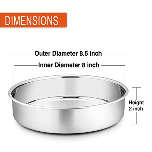 P&P Chef 8 Inch Cake Pan Set, 3 Pcs Round Baking Pans Stainless Steel Layer Birthday Wedding Cake Pans, Fit Oven / Pots / Pressure Cooker, Non Toxic & Heavy Duty, Dishwasher Safe #TOP1