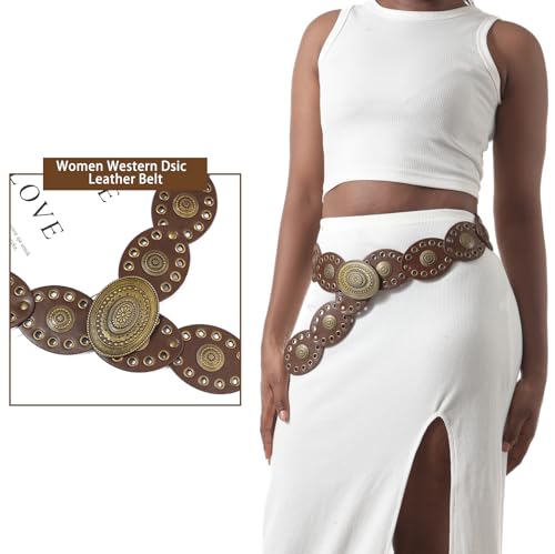 Western Belts for Women, Vintage Leather Belts Boho Waist Belts Concho for Dress Jeans Country Concert Outfit4