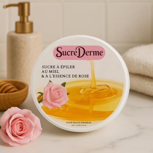 Sucre Derme - Sugaring Zuckerpaste, Natürliche Haarentfernung – Empfindliche Haut & Empfindliche Bereiche – Leicht zu Handhaben – Honig & Rosa – 250 g