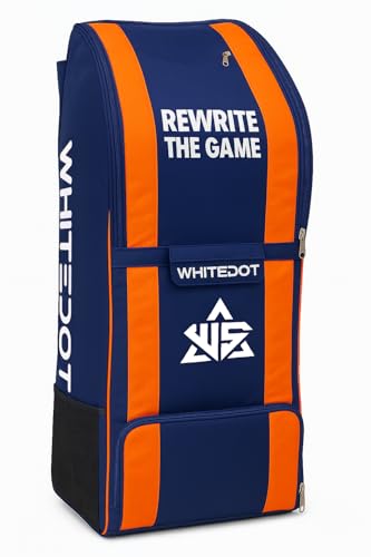 Image of WHITEDOT Winged Cricket Duffle Kitbag, Navy Blue and Orange, Large Sports Backpack with Multiple Compartments, 70 cm