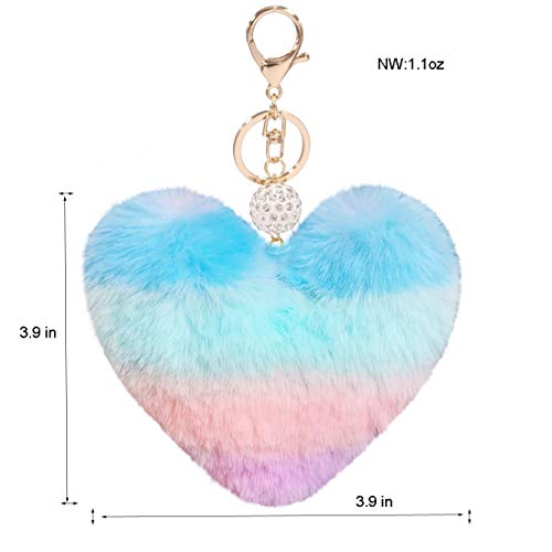 Image of Women's Heart Faux Fur Pom Pom Key Chains Bag Accessory Puffball Keyring Backpack Charms for Girls