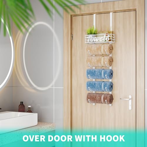 HapiRm Over Door Towel Rail-Towel Storage Rack Wall Mounted with Metal Shelf, 6-Tier Over Door Towel Rack, Towel Holder, White - Cosy Home Interiors HapiRm Over Door Towel Rail-Towel Storage Rack Wall Mounted with Metal Shelf, 6-Tier Over Door Towel Rack, Towel Holder, White - Image 4