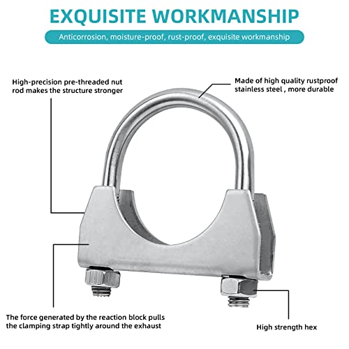 Image of 1 inch Universal Heavy Duty Exhaust U Clamp 1 inch Stainless Steel Muffer U-Bolt Clamps, Pack of 2