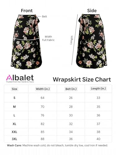 Image of Women's Floral & Animal Print Wrap Skirt - Midi Length A-Line Summer Skirt with Side Tie-Up, Tropical Cheetah Tiger Casual Beach Wear