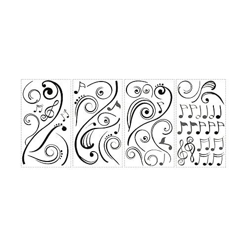 Image of RoomMates RMK2083SCS Music Note Scroll Peel and Stick Wall Decals , Black