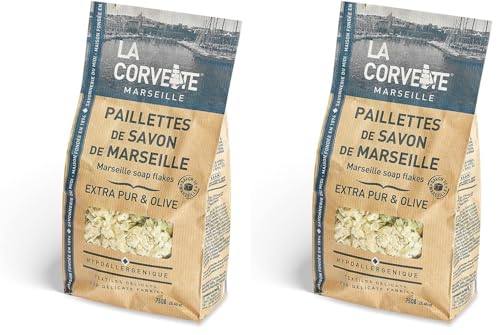 Savon de Marseille en paillettes hypoallergénique La Corvette pour linge délicat 2x750g
