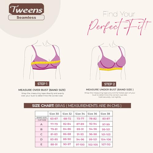 Image of Tweens Cotton Padded Bonded Bra for Women | Full Coverage Wire-Free Bra | Seamless No-Dig Comfort | Breathable Cotton | Elastic-Free Bottom Band & Side Wings | Pack of 1