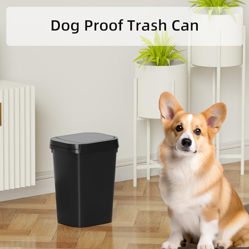 3 pack bathroom small trash can with lid 26 gallon slim garbage bin with pop-up lid 10l plastic wastebasket for bedroom office kitchen toilet matte black