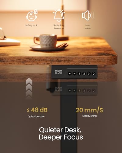 Image of VASAGLE Electric Standing Desk, Stand Up Desk, 4 Memory Heights, Sedentary Reminder, for Home Office, 63 x 27.6 Inches, Rustic Brown ULSD316KD02S