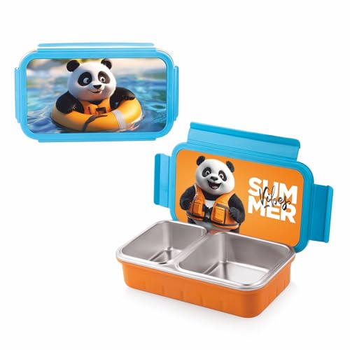 Image of WARMEO Cosmic 3D Print Insulated Lunch Box with Two Compartment BPA Free, Kids Lunch Box,Food Grade Ideal for School, Picnic,& Outdoor - 600 ml Panda, Stainless Steel