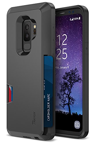 Trianium Galaxy S9 Plus Wallet Case [Walletium Series] with Slim Heavy Duty TPU Cushion Protection and Card Slot [Enhanced Grip] Holder Cover for Samsung Galaxy s 9 Plus / s9+ (2018) Phone - Black