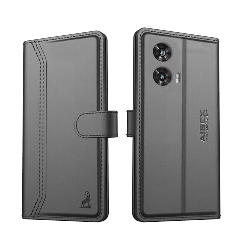 Image of AIBEX Compatible for Motorola G96 / Motorola Edge 50 Fusion 5G Flip Cover Leather Finish with Magnatic Closure | Inside TPU with Card Pockets | Wallet Stand | Complete Protection Flip Case -Black