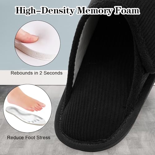 Besroad Mens Slippers Memory Foam House Slippers Adjustable Diabetic Shoes Corduroy Bedroom Slides House Shoes Indoor Outdoor4
