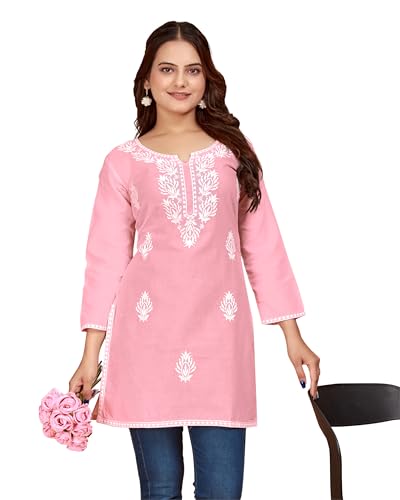 Image of Women's Rayon Chikankari Embroidered Short Kurti | Lucknowi Work Kurta
