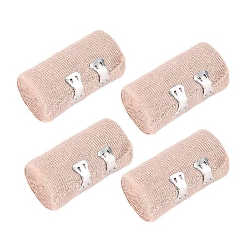 4 Rotoli di Bende Elastiche per Bendaggi, Benda Elastica Coesiva Lavabili e Riutilizzabili Tape Kinesiologico con Clip in Metallo Bende Elastiche per Supporto a Caviglia, Braccio, Gamba(7.5cm x 4.5m)