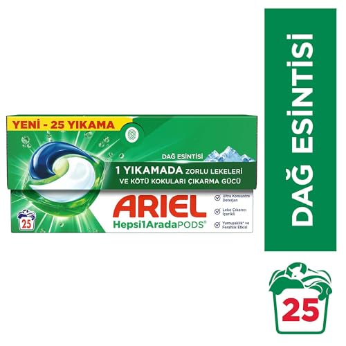 Image of Ariel All-in-One PODS Washing Machine Capsule Laundry Detergent for Whites and Colors Mountain Breeze Regular, 25 Washes