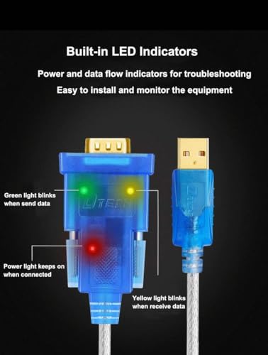 Image of DTECH USB to Male Serial Adapter Cable with FTDI FT232RL Chipset DB9 RS232 Male Port Supports Windows 11 10 8 7 and Mac Linux (2M)
