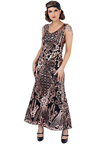 Ro Rox 1920's Dress Lilah Flapper Great Gatsby Party Vintage Retro Cocktail, Gold, XS