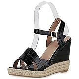 krokodilleder schuhe damen  SCARPE VITA Damen Sandaletten Keilsandaletten Krokoleder-Optik Bast Plateau Schuhe Keilabsatz Riemchensandaletten 195571 Schwarz Kroko 40