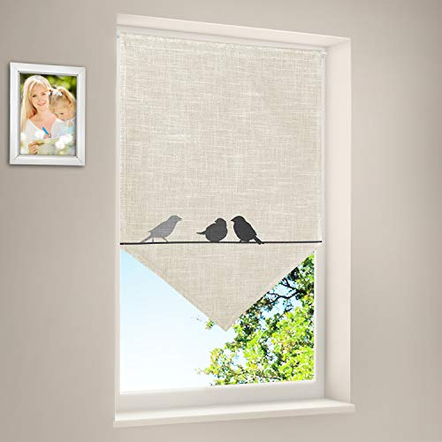 Happy Home - Visillo para puerta (50 x 70 cm), diseño de pájaros, color beige y gris