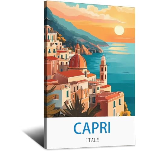 Poster sur toile vintage Capri Italie tableau mural retro de 20x30 cm