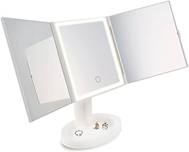 卓上ミラー 360度回転 ライト付き 三面鏡 縦も使える 髪染め ウィッグに 女優ミラー 折りたたみ スタイリングミラー 白