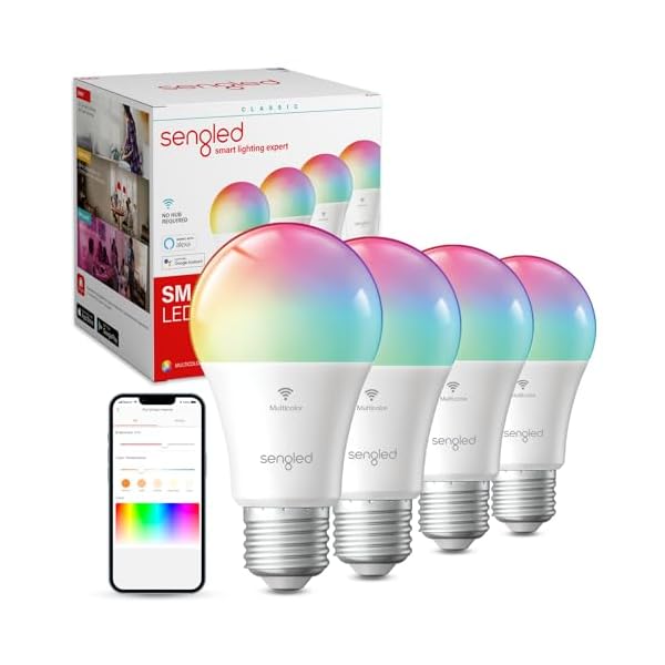 Sengled WiFi Color Changing Light Bulb, Alexa Smart Light Bulbs that Work with Alexa & Google Assistant, A19 RGB No Hub Required, 75 W Equivalent 800LM CRI>90, Set of 4