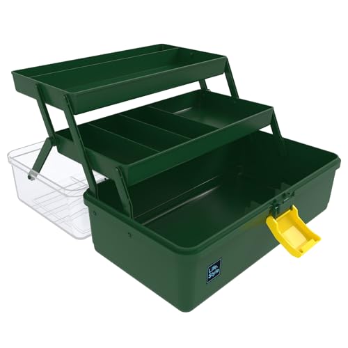 13 inches Craft Organizers and Storage Box, 3-Layers Multifunctional Plastic Sewing Organizing Box with Handle, for Medicine, Art Supply, Makeup, Hair Accessories, Organizer Bins