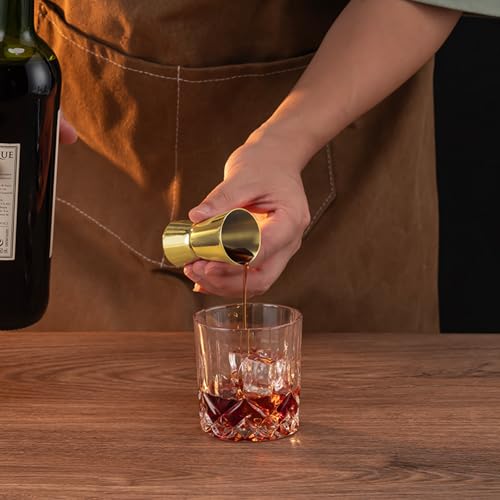 Image of Briout Double Cocktail Jigger Set - 2 Pcs Japanese Premium 304 Food Grade Stainless Steel, 1 OZ 1 /2 OZ, Flat Edge Gold