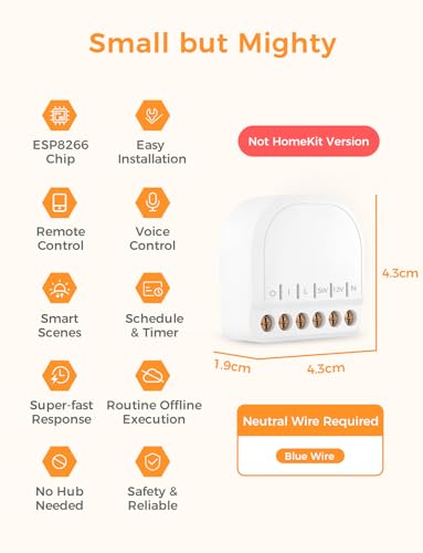 Refoss Smart Relais Schalter mit Strommessung Kompatibel mit Home Assistant Mini WLAN Smart Lichtschalter mit Leistungsmessung 1 Gang Kabelloser Schalter Kein Hub Erforderlich 2 Stück
