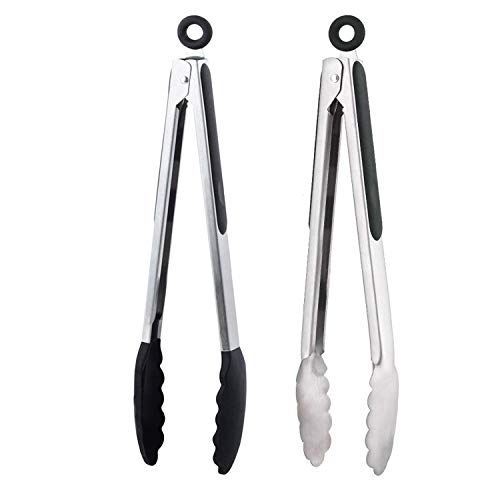LessMo 2PCS Pinces de Cuisine, 12 Pouces avec Embouts en Acier Inoxydable et en Silicone, antidérapante, sans BPA, Passe au Lave-Vaisselle, pour Griller, Frire et Servir Les Aliments Cover