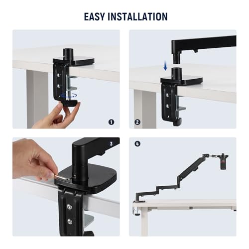 Image of NEEWER MS002 Low Profile Desk Mic Boom Arm Stand with 360 Swivel Adjustable Pneumatic Damping Cable Management Cleaning Cloth, Desktop Mount Holder Compatible with Shure MV7 SM7B Blue Yeti Microphone