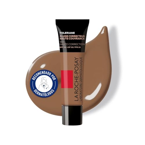 La Roche Posay, Toleriane Base de Maquillaje Fluida Correctora de Alta Cobertura, Larga Duración 16h, Acabado Mate, Corrige, Unifica y Protege, Con SPF 25, Para Todo Tipo de Pieles, Tono: 16, 30ml
