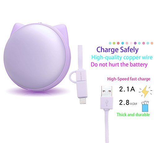 Power line Lightning Cable(3.3ft/1m), Semi-Automatic Sorting Salable USB Cable, 2 in 1 Lightning Cat-Ears Portable Cable, Durable and Fast Charging Cable for Android (Purple)