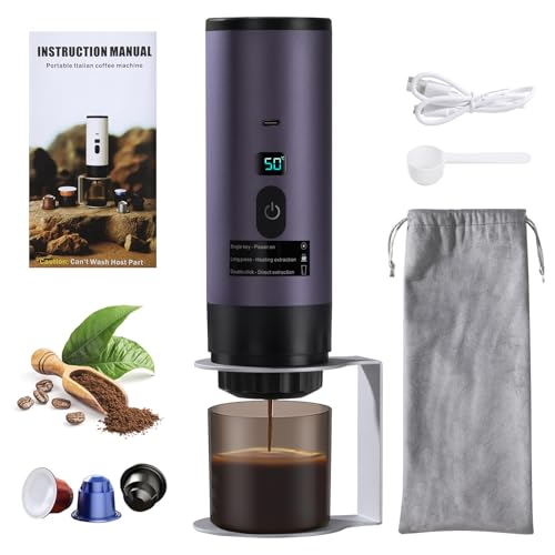 ZLLkeji Portable Coffee Maker - Hands-Free 3-in-1 Espresso Machine for Travel & Camping with 15 Bar Pressure in Purple