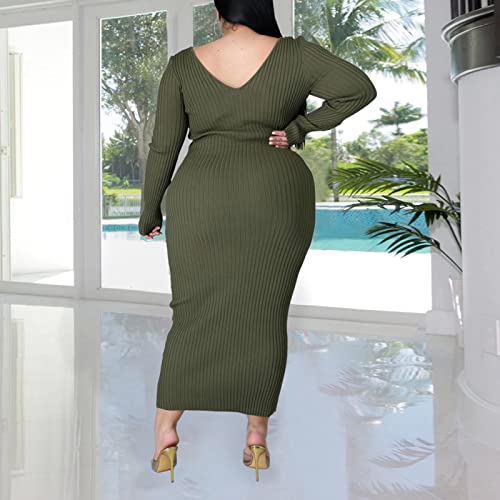 Image of Women's Plus Size Sexy Long Sleeve Maxi Sweater Off Shoulder Knit Dress