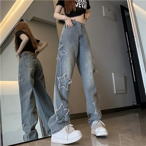 Y2K High Waisted Jeans for Women - Grunge Star Graphic Cargo Pants, Wide Leg Jeans Casual Streetwear2