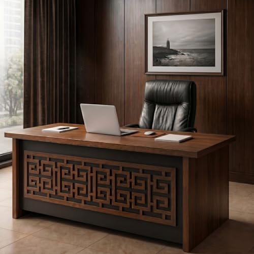 Image of TEKAVO Valor Executive Desk for Office & Home | 3 Drawer with Lock | Boss Table | Director Table for Office | Wooden Manager Cabin Desk | 120cm Long | 25mm Thick Table top