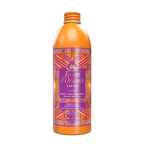 Immagine prodotto: Tesori d'Oriente - Bagno Crema Karma, Bagnoschiuma dalle Note Floreali di Fiore di Nashi e Legno di Cedro, Deterge Dolcemente la Pelle, Rilassante, 500ml