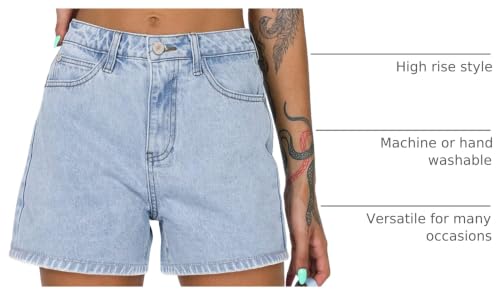 Image of onlypuff Women Denim Shorts Ripped Mid Waisted Jean Shorts with Pockets