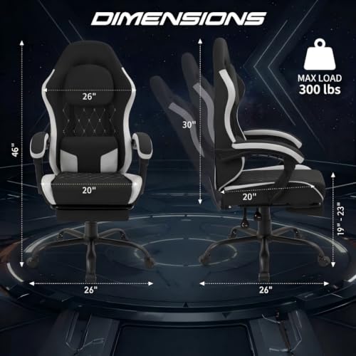 Image of Video Gaming Chair, Ergonomic Office Chair with Footrest, Lumbar Support and Linkage Armrests, Swive Home Video Game Chairs for Adults, Black